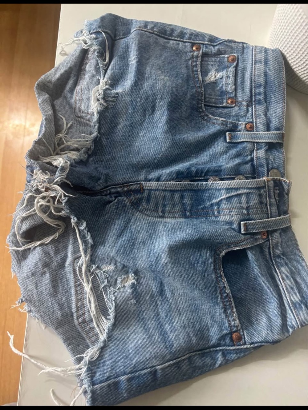 High-Waist Distressed Denim Shorts - Light Blue Size 24